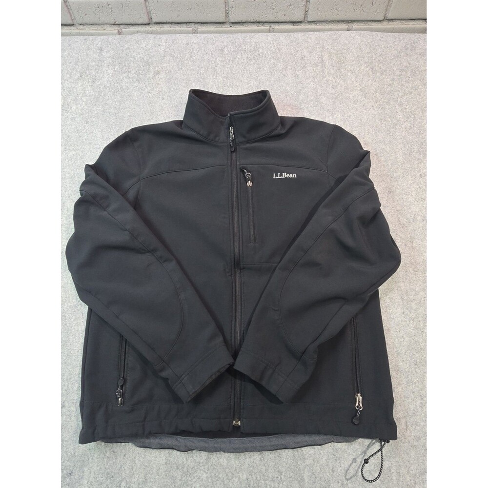 L.L. Bean Windproof Softshell Jacket Mens Large Black Zipped Pockets Lined